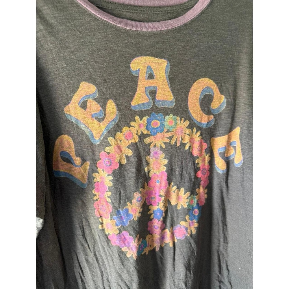 Natural Life oversized ringer graphic tee with a floral peace women's L - Picture 2 of 3
